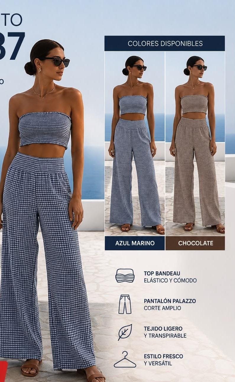 Conjunto top bandeau y pantalón palazzo